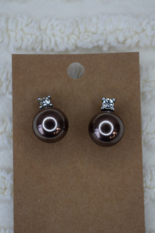 brown pearl with diamond earrings