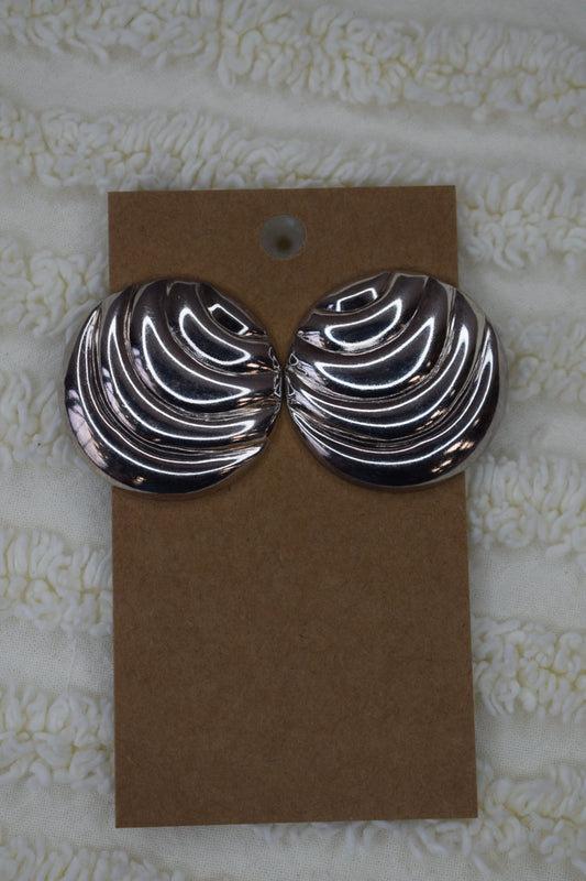 silver wavy round earrings