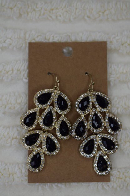 gold black diamond dangly earrings