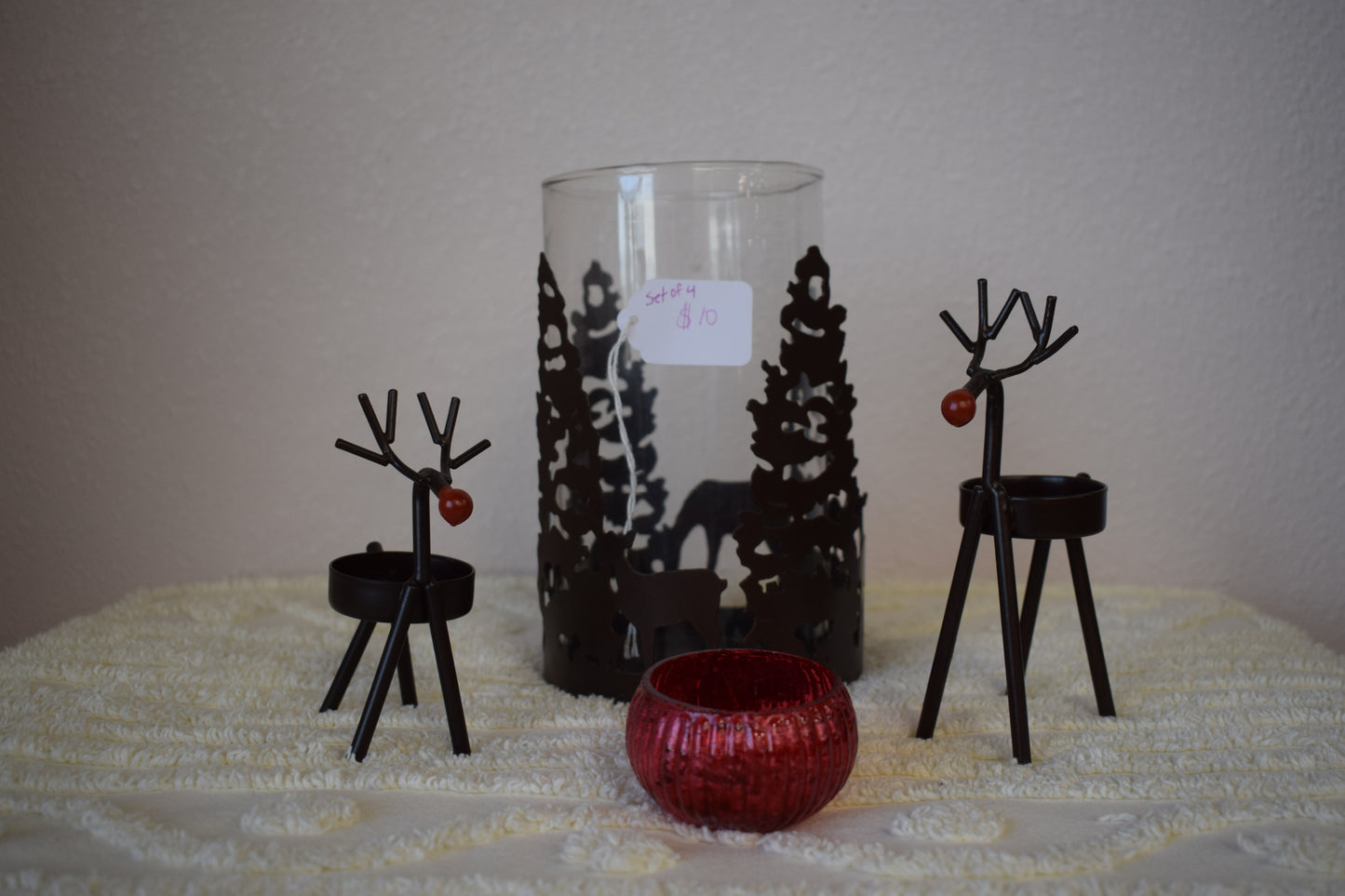 Metal Deer and Candle Holders Set