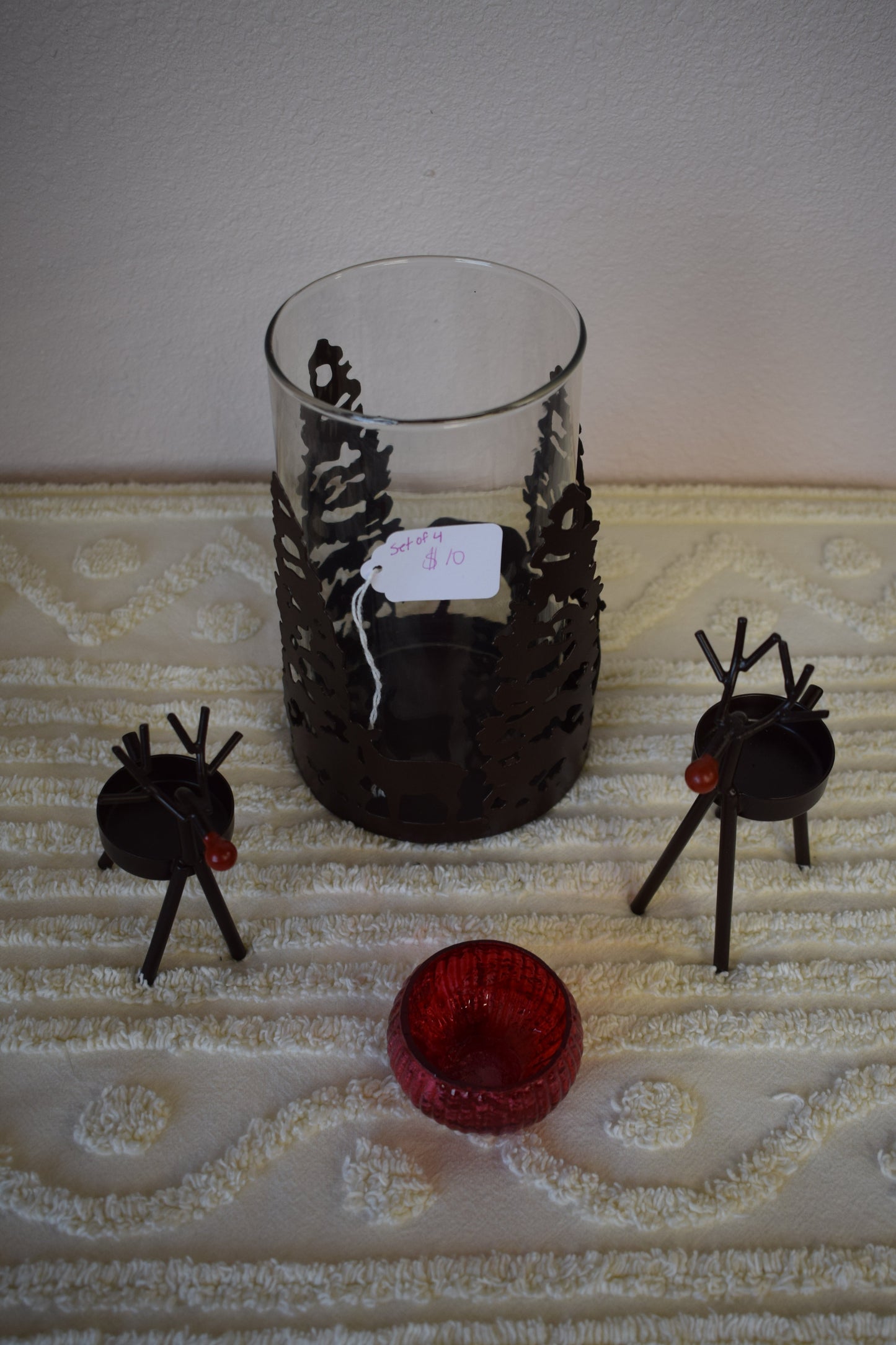 Metal Deer and Candle Holders Set